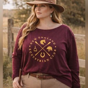 Talbots Plus Petite 3XP Equestrian Graphic Tee Cotton Long Sleeve